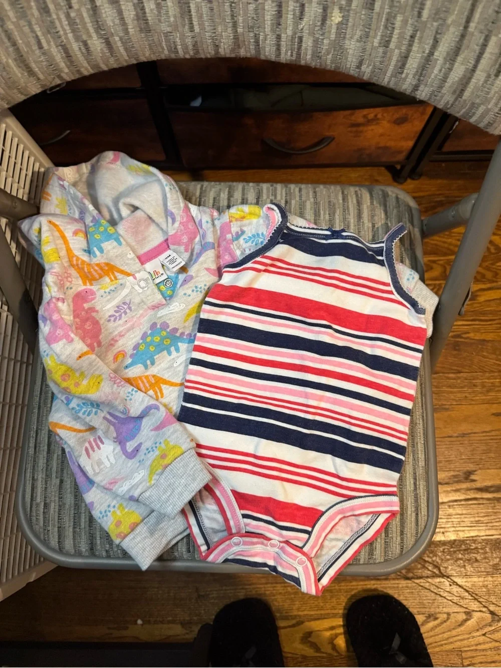 Carter's Red, Navy & White Striped Baby Bodysuit with Dino Print Hoodie Set